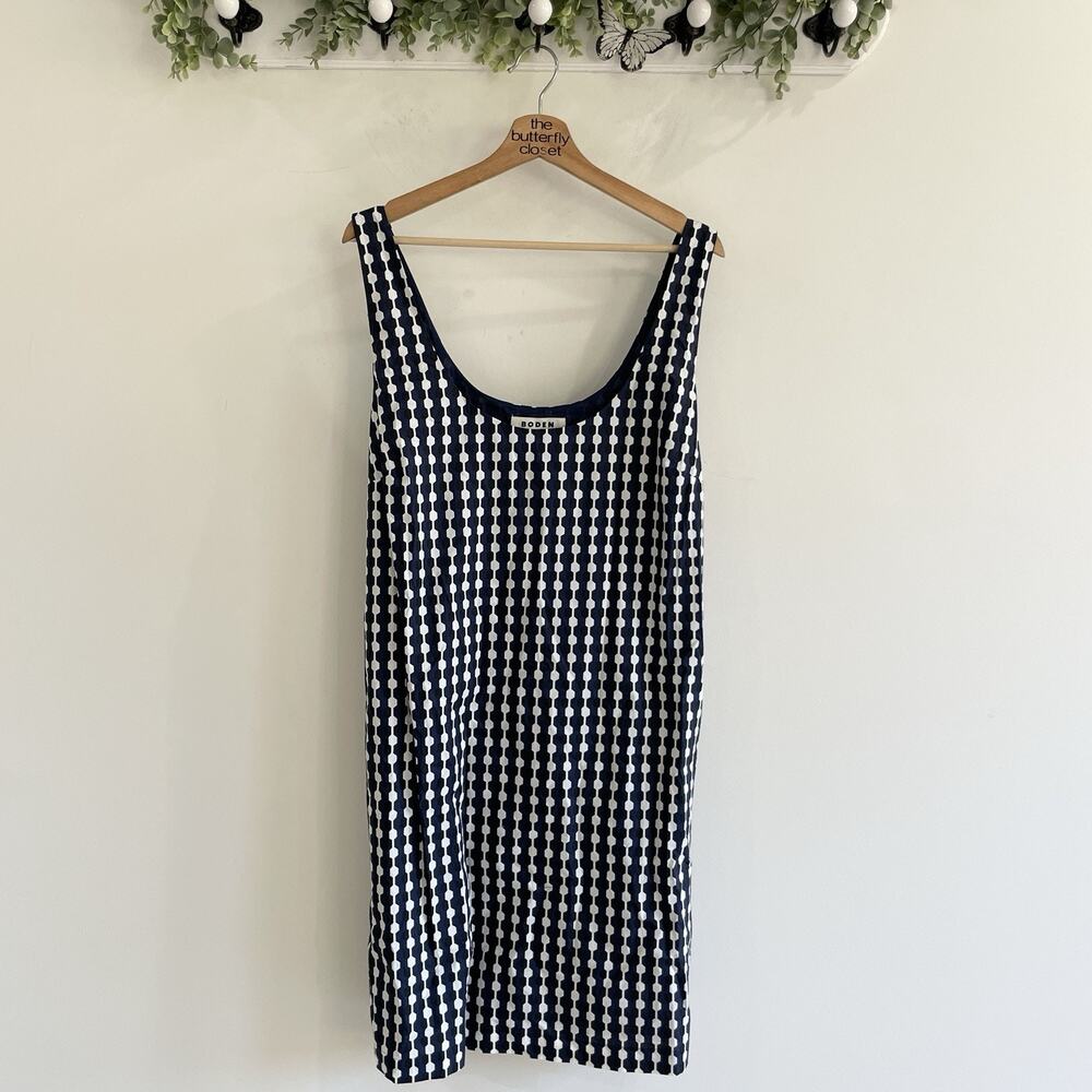 NEW Boden Navy And White Geometric Scoop Neck Sleeveless Midi Sundress Size 20R